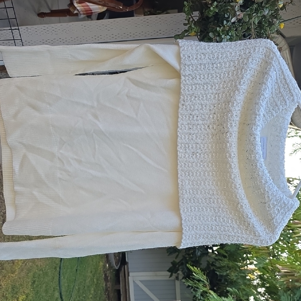 New York & Company White Sequin Knit Top